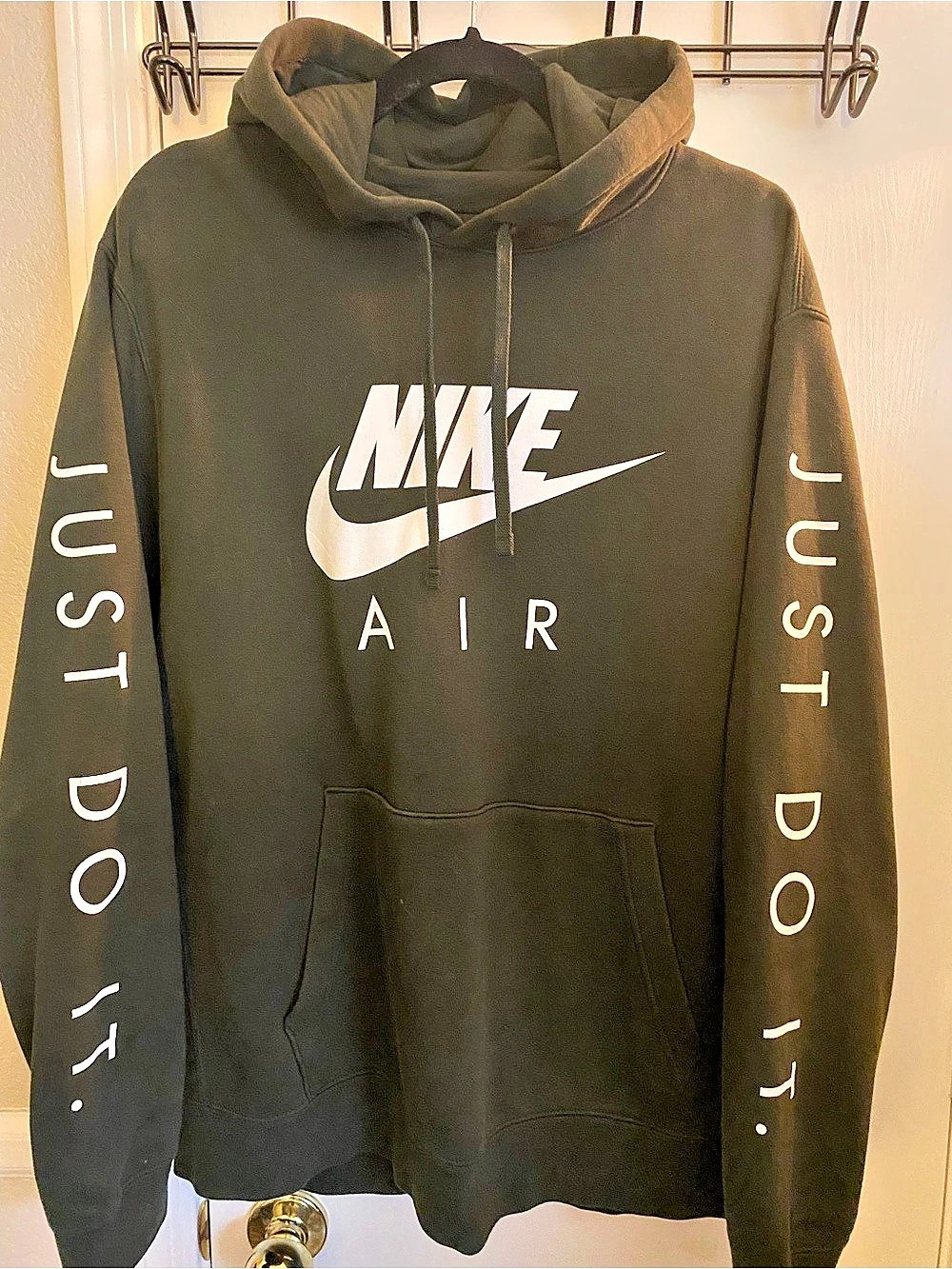 Nike Air Dark Olive Green Just Do It Sleeve Logo Fleece Hoodie Men's XL